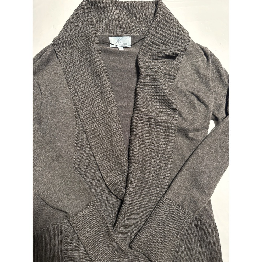 Joan Vass New York Women's Cardigan Sweater Size S Gray Shawl Collar Ribbed Knit